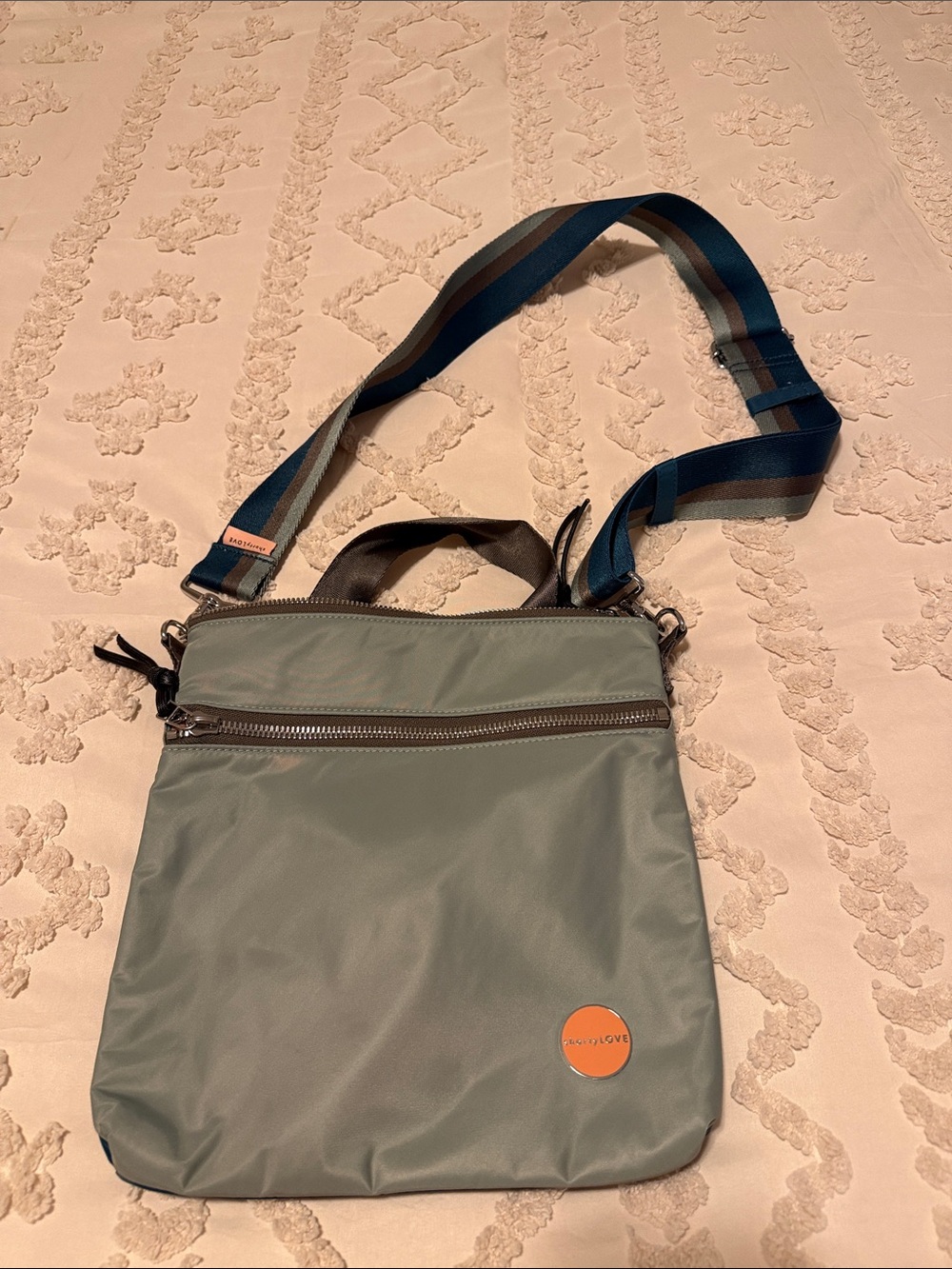 Crossbody Sling Bag in Sage Green/blue by shortyLOVE zip medium